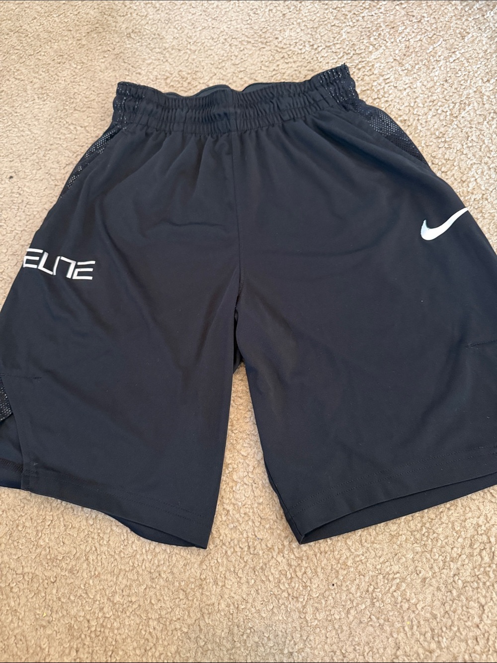 Nike Black Athletic Basketball Shorts with White Swoosh